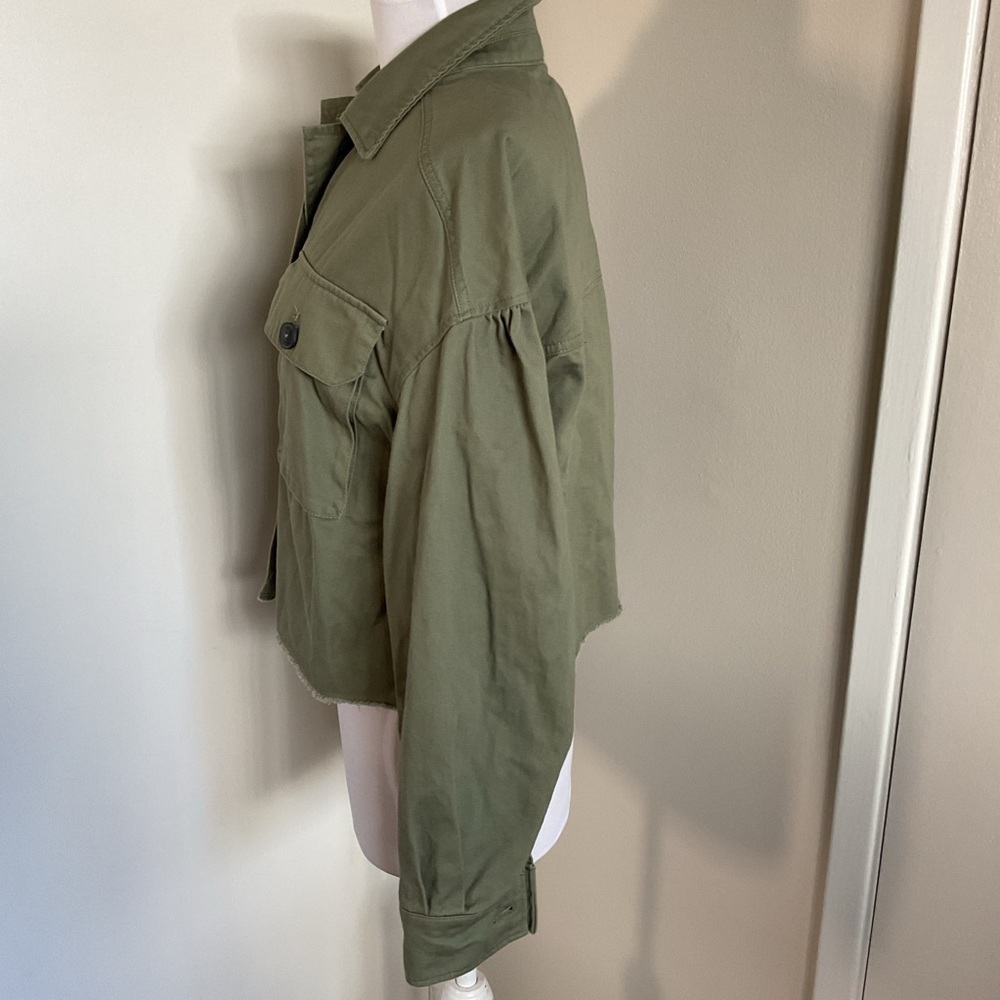 RACHEL Rachel Roy Raw Hem Utility Jacket in Olive Size Medium 100% Cotton - Picture 5 of 6